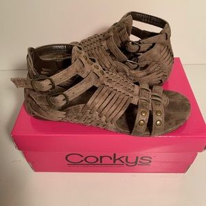 distressed brown sandals